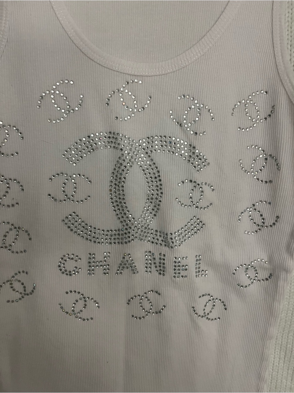 CHANEL White Rhinestone CC Logo Tank Top for woman .